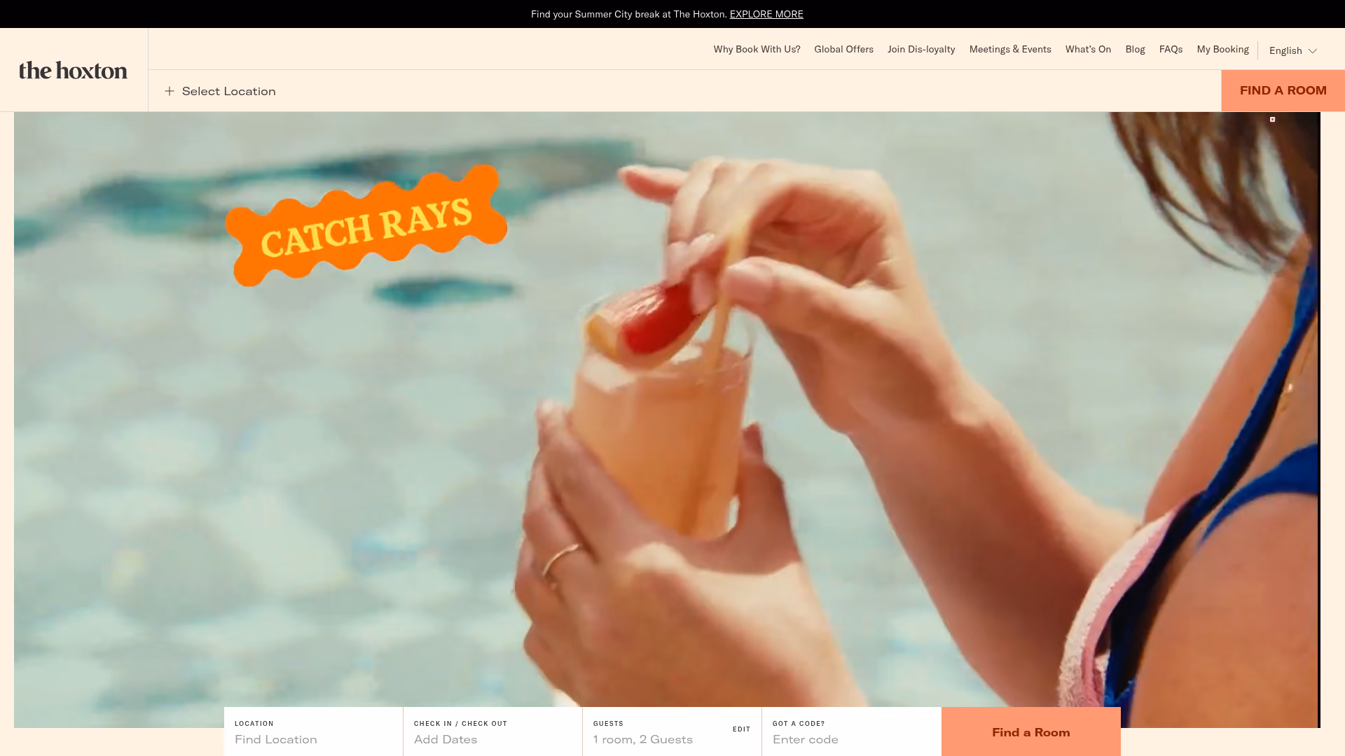 The Hoxton hotel website screenshot