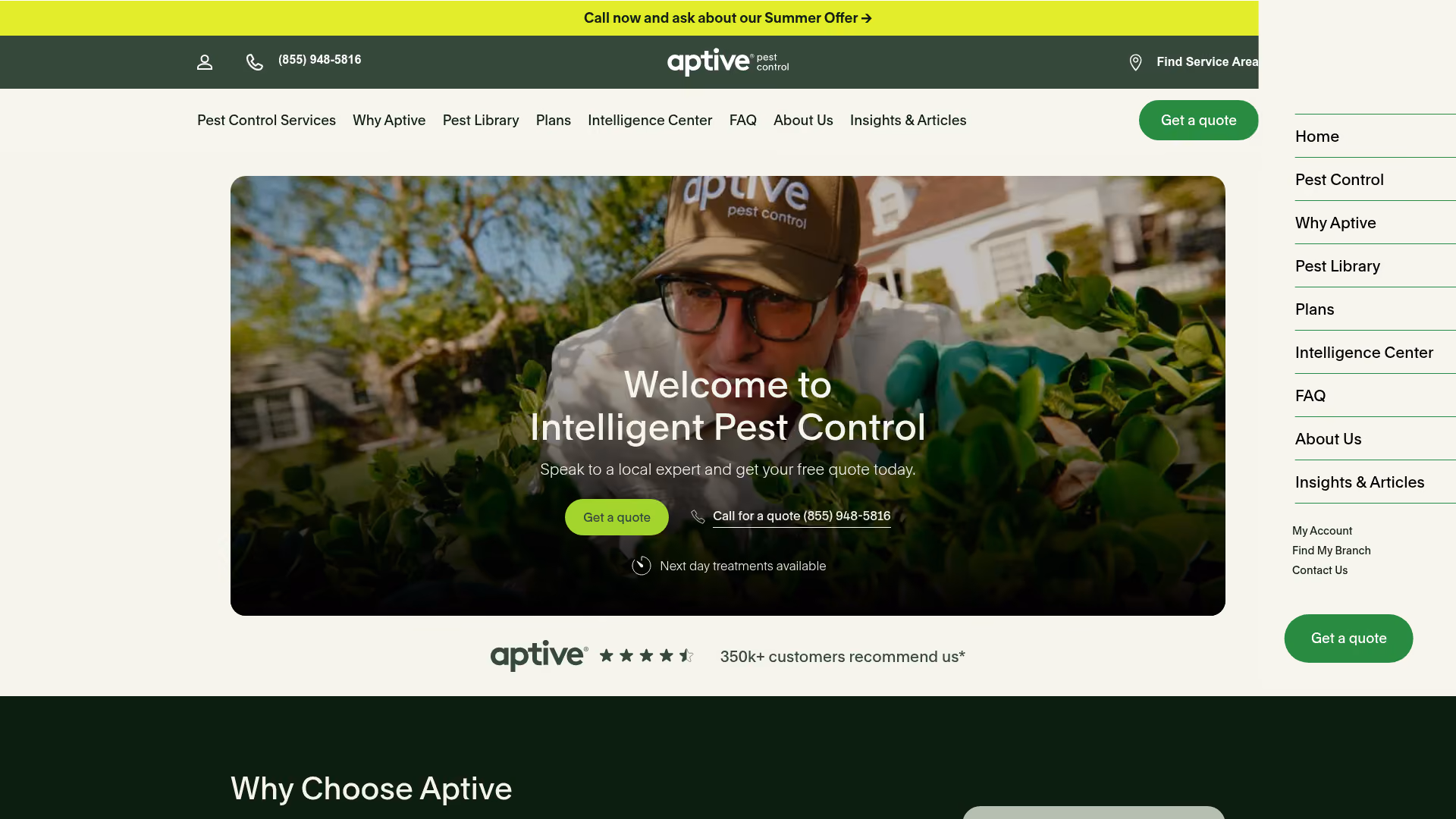 Aptive Environmental pest control website screenshot