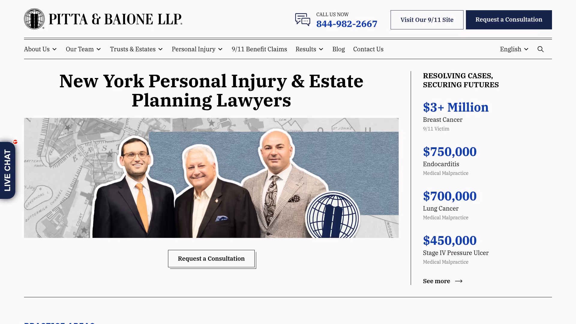 Pitta and Baione law firm website screenshot