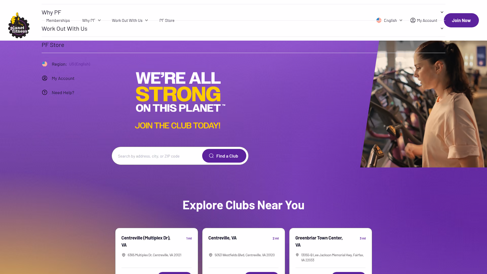 Planet Fitness website screenshot