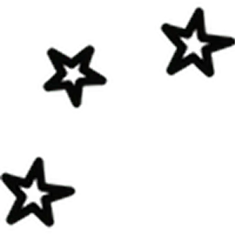 Drei schwarze Sterne mit weißen Sternformen in der Mitte auf schwarzem Hintergrund.