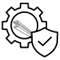 Icon of a gear with a shield symbol, representing security or protection in technology.
