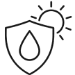 Shield icon with a water droplet in the center and a sun partially behind it.