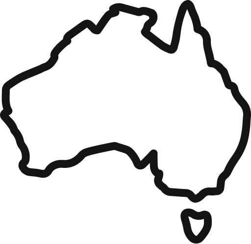 Black outline map of Australia with Tasmania below.