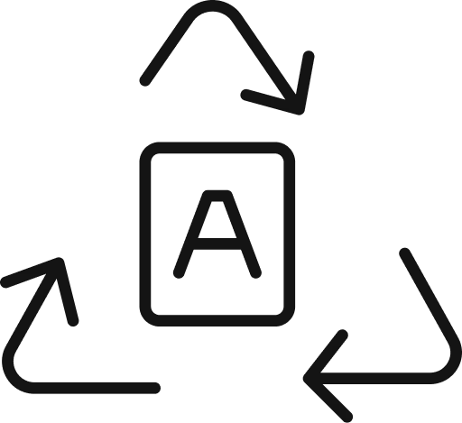 Recycling symbol with a letter A inside a square at the center.