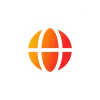 Orange and red globe icon with grid lines inside a white circle.