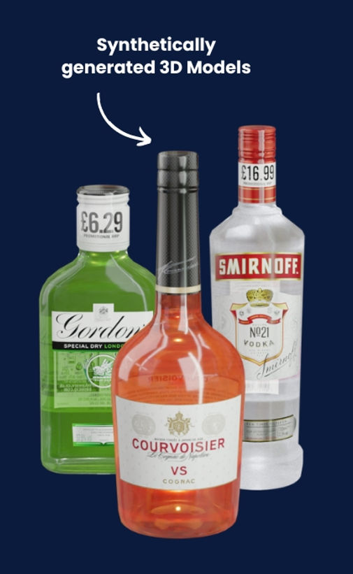 three 3D models of spirit bottles