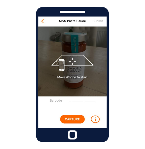 ZIA Capture app showing a guideline for how to capture freeform products
