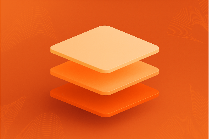 Three stacked isometric orange layers representing the tiers of a CPG technology stack