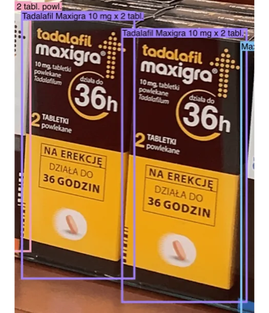 Close-up of Neurolabs' AI identifying and differentiating pharmaceutical products on a retail shelf.