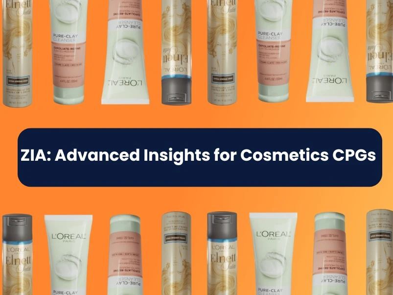 L'Oreal Paris Elnett and Pure-Clay Cleanser products behind the title ZIA: Advanced Insights for Cosmetics CPGs