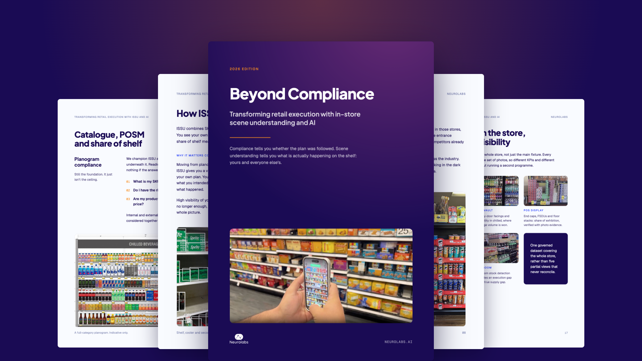 Beyond Compliance guide cover in front of inside pages on share of shelf, ISSU and every surface in the store