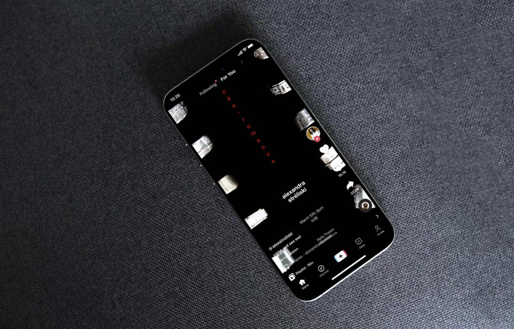 Tiktok adapation of the poster insie a phone mockup on a grey background.