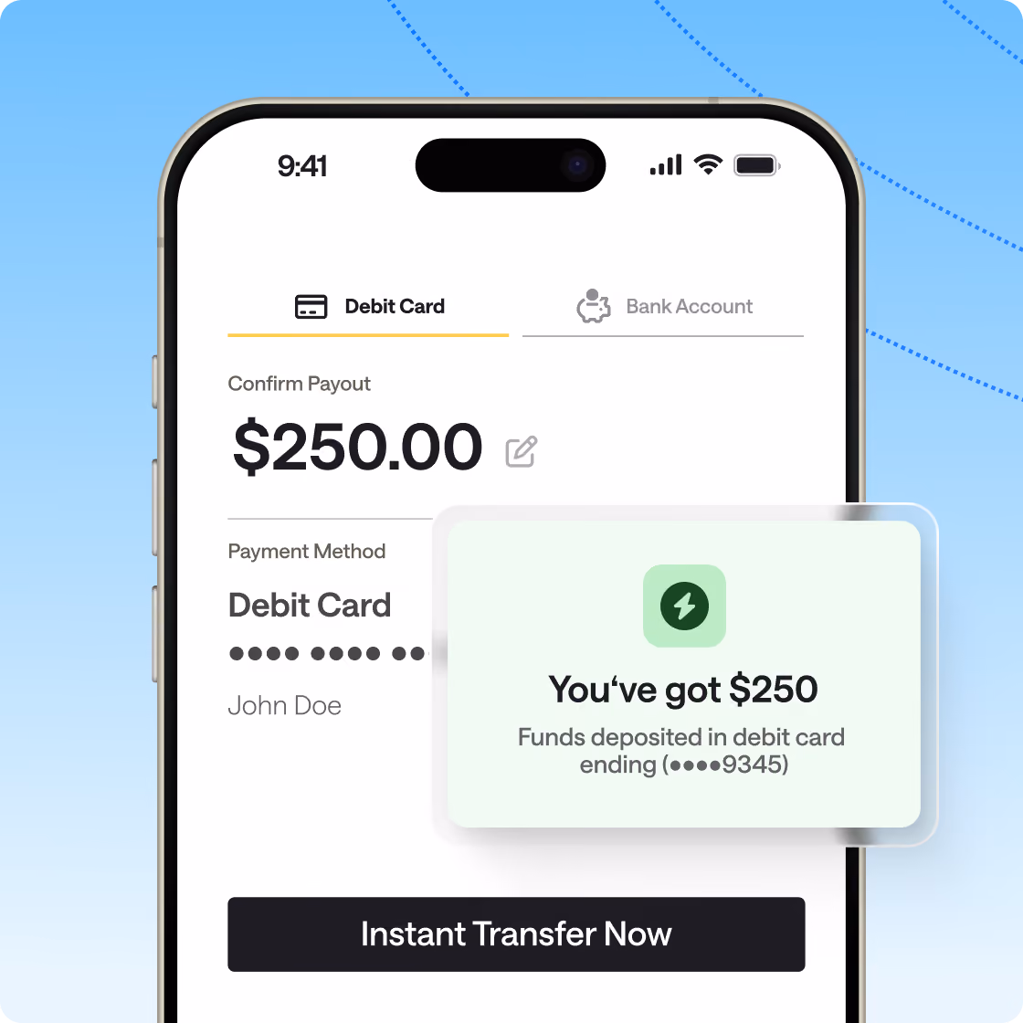 TabaPay payouts push feature on tablet