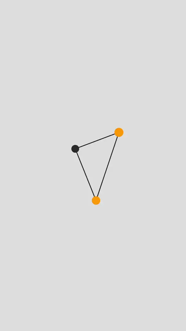 Three dots connected by black lines forming a small triangle, with one black dot and two orange dots on a gray background.