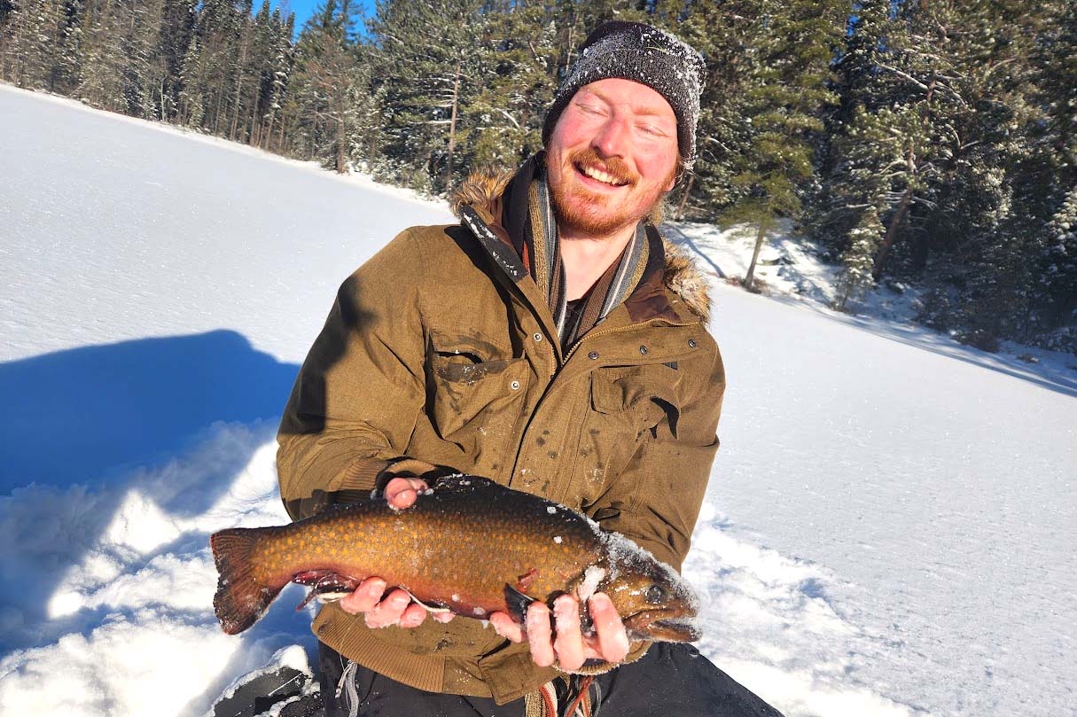 Ice fishing on a frozen Temagami lake