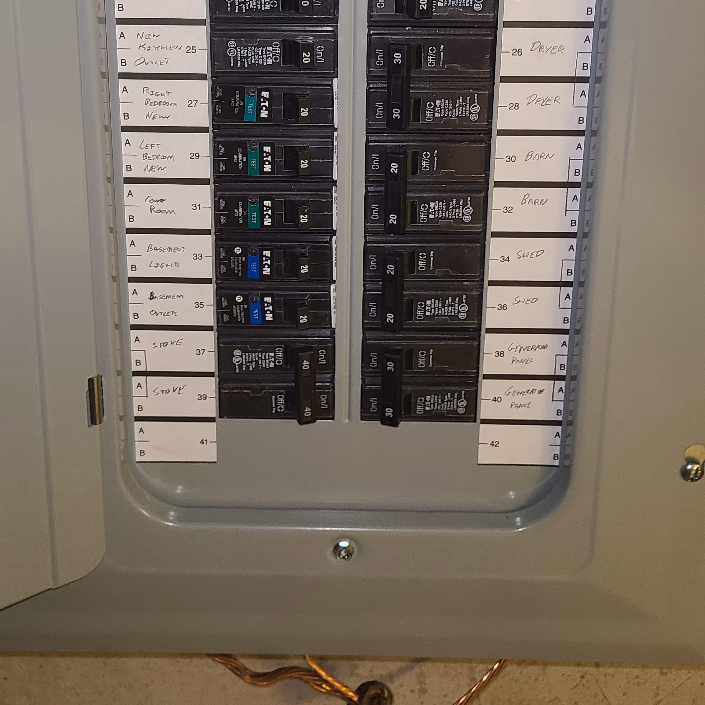 New electrical breaker panel with clearly labeled switches