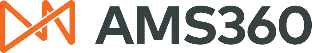 AMS360 logo with stylized orange geometric design to the left