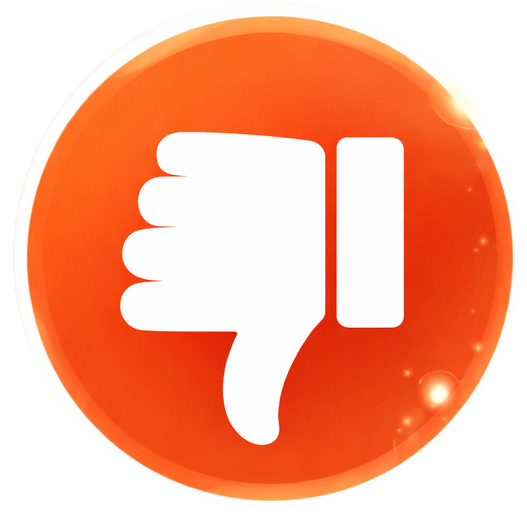 White thumbs down icon inside an orange circular button with glowing edges.