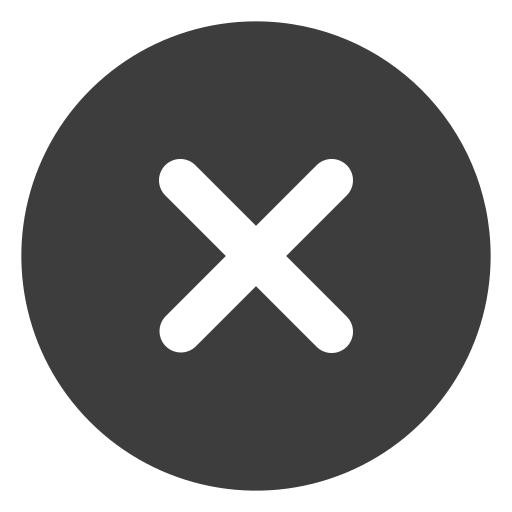 Black X symbol inside a dark gray circle.