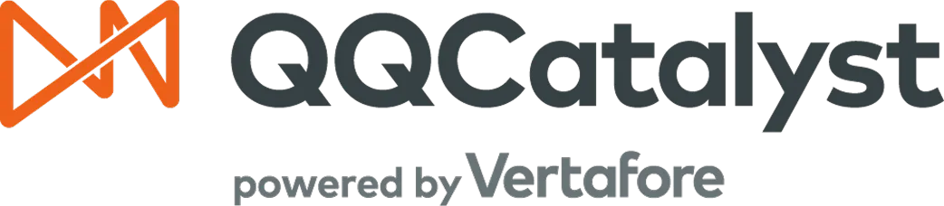 QQCatalyst logo with orange icon and text powered by Vertafore.
