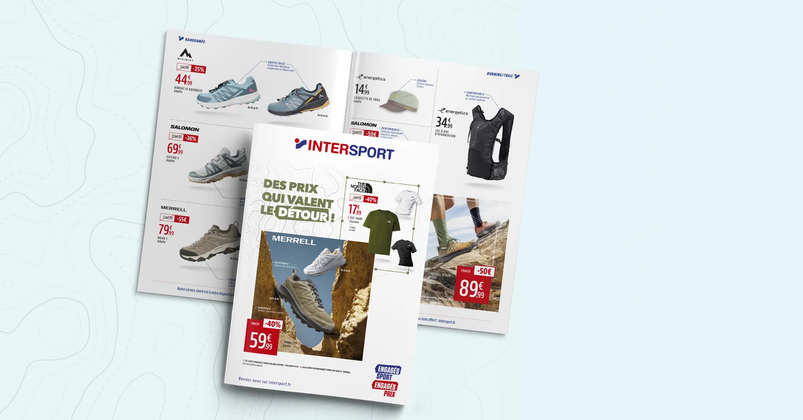 Printed INTERSPORT flyer featuring hiking shoe offers