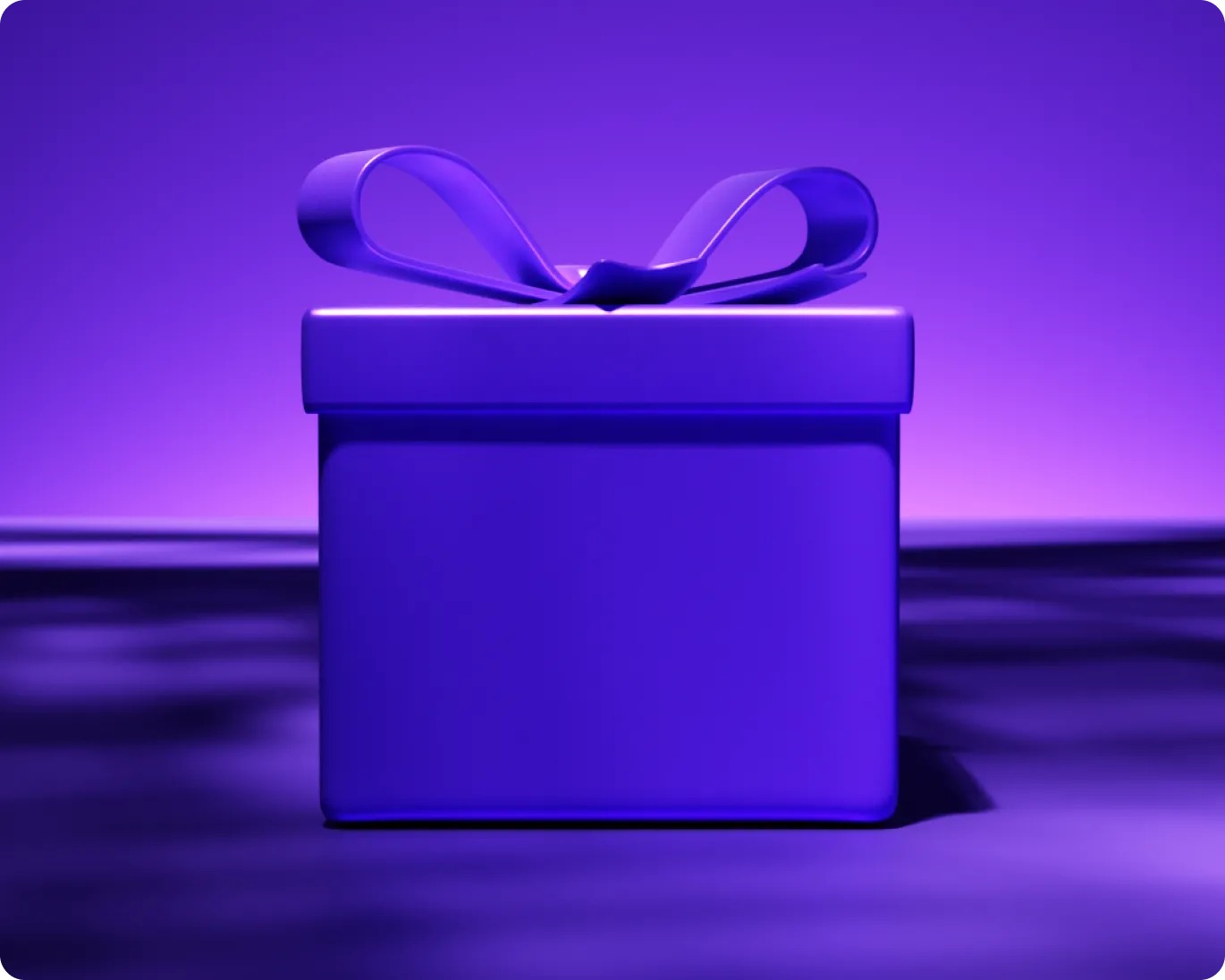 Purple gift box with a bow on top against a matching purple gradient background.
