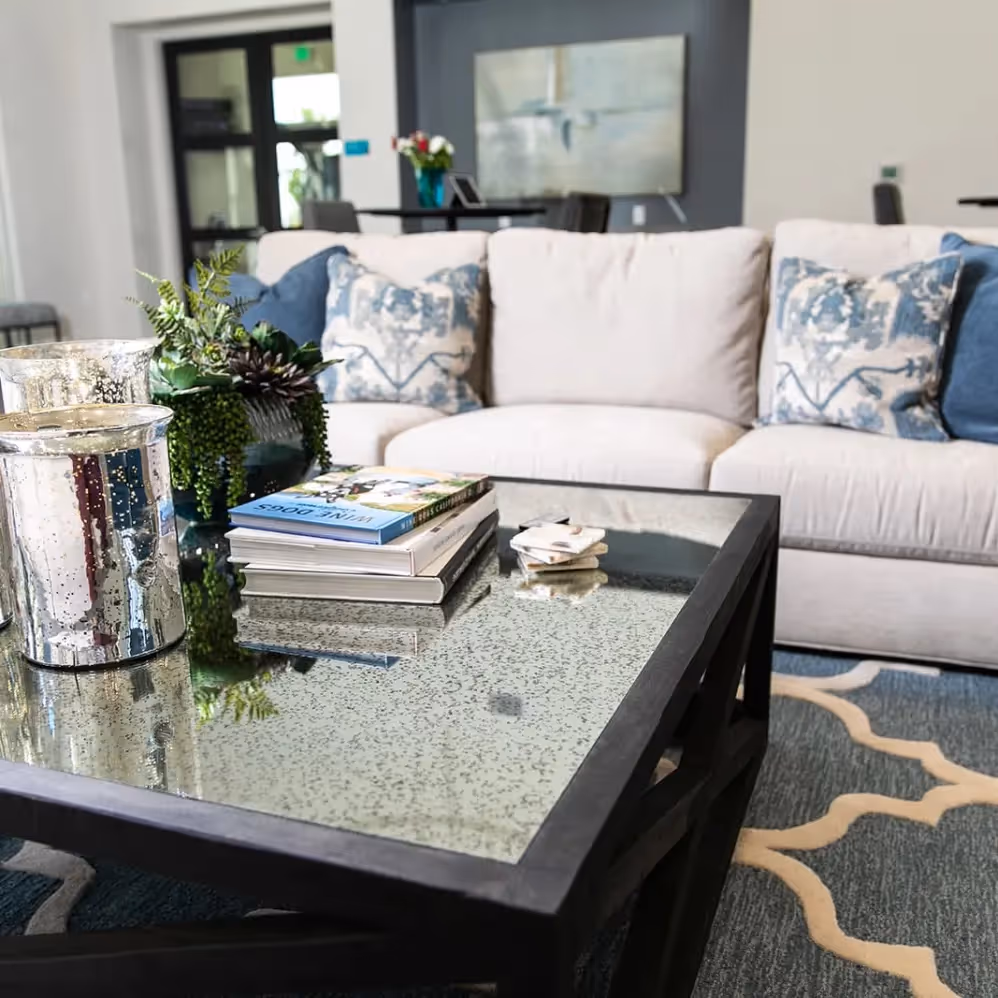 Leasing office with couch and coffee table