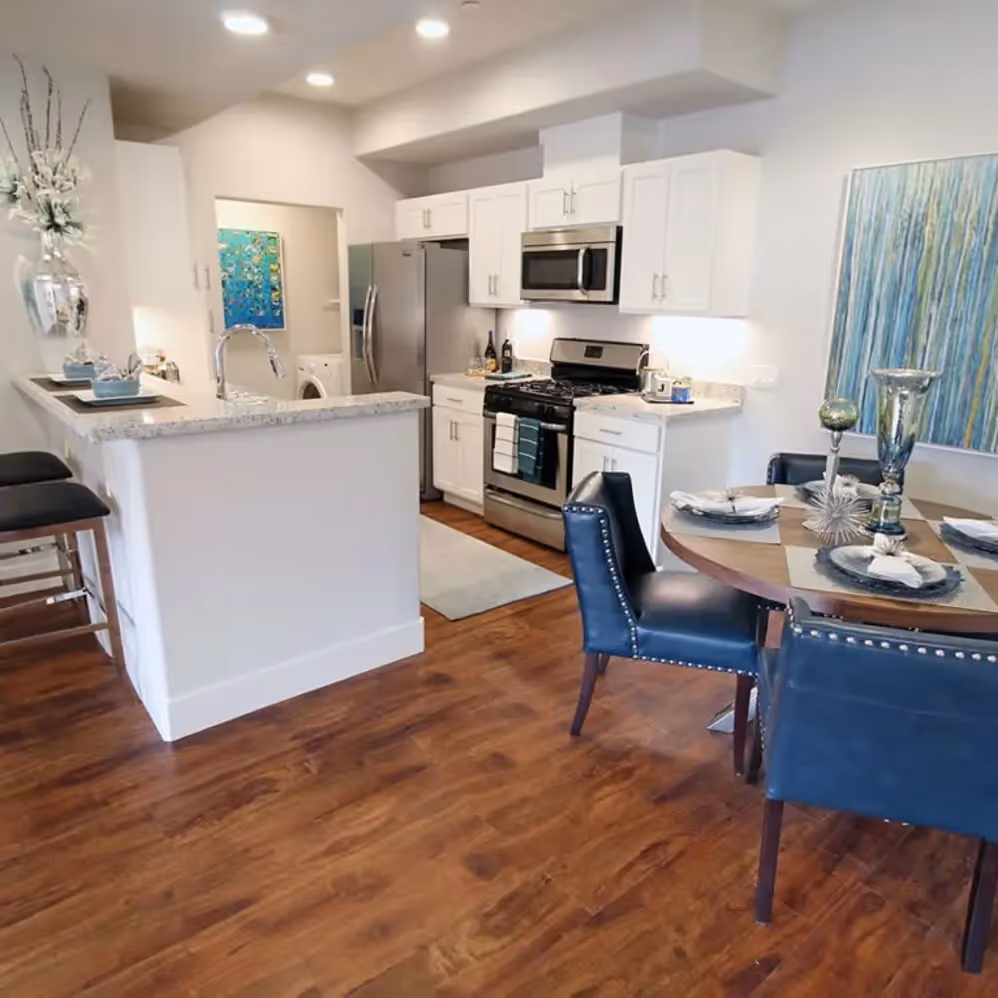 View of kitchen and dining room
