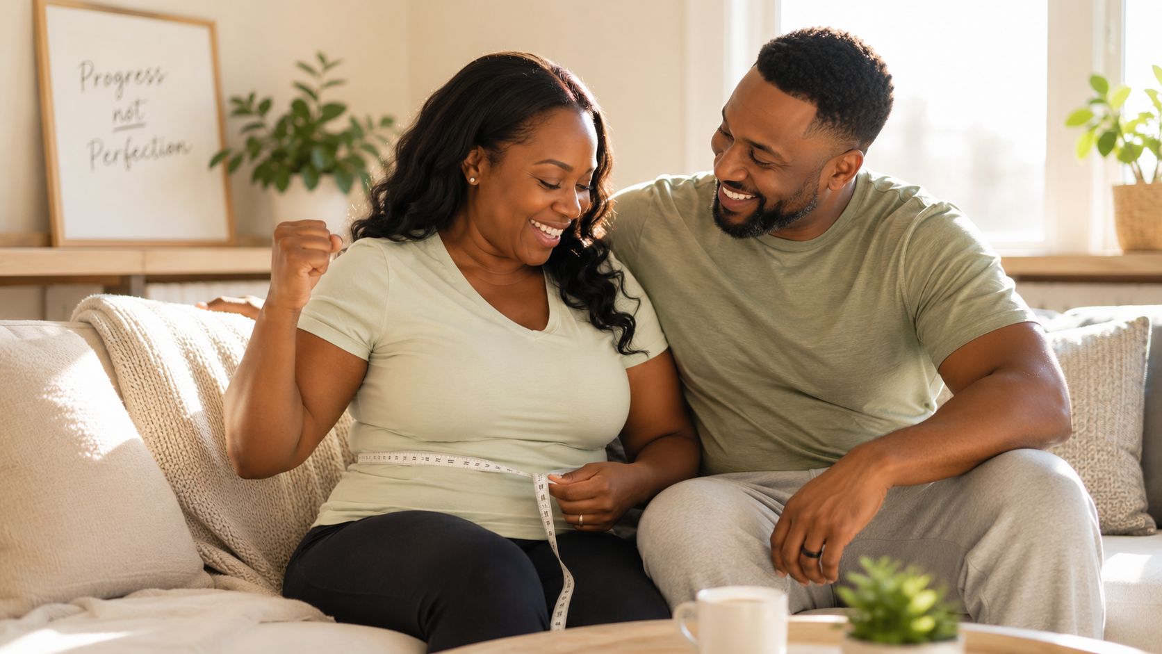 Husband and wife celebrating weight loss accomplishment