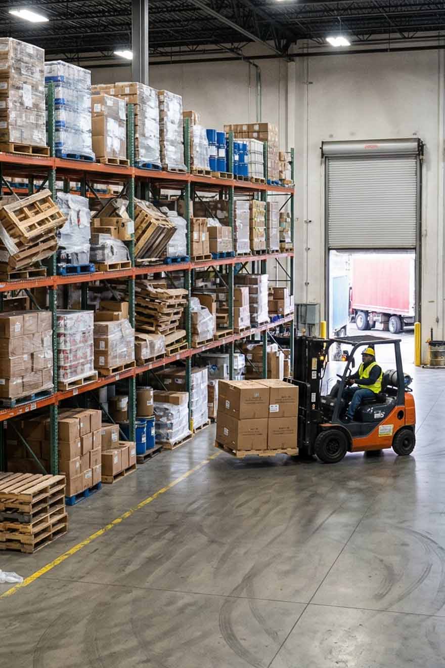 Warehouse with forklift