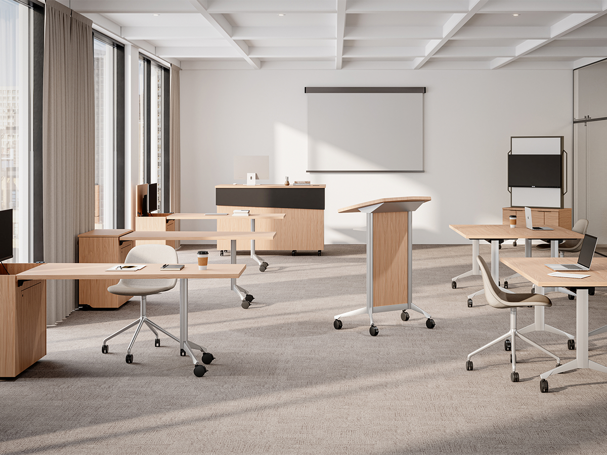 Zori collection products in a training room. 