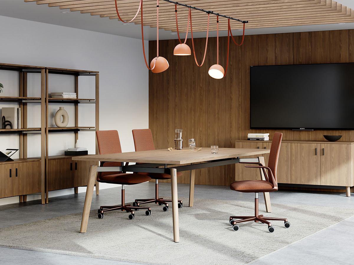 Ligouri conference table with shelving and credenza. 