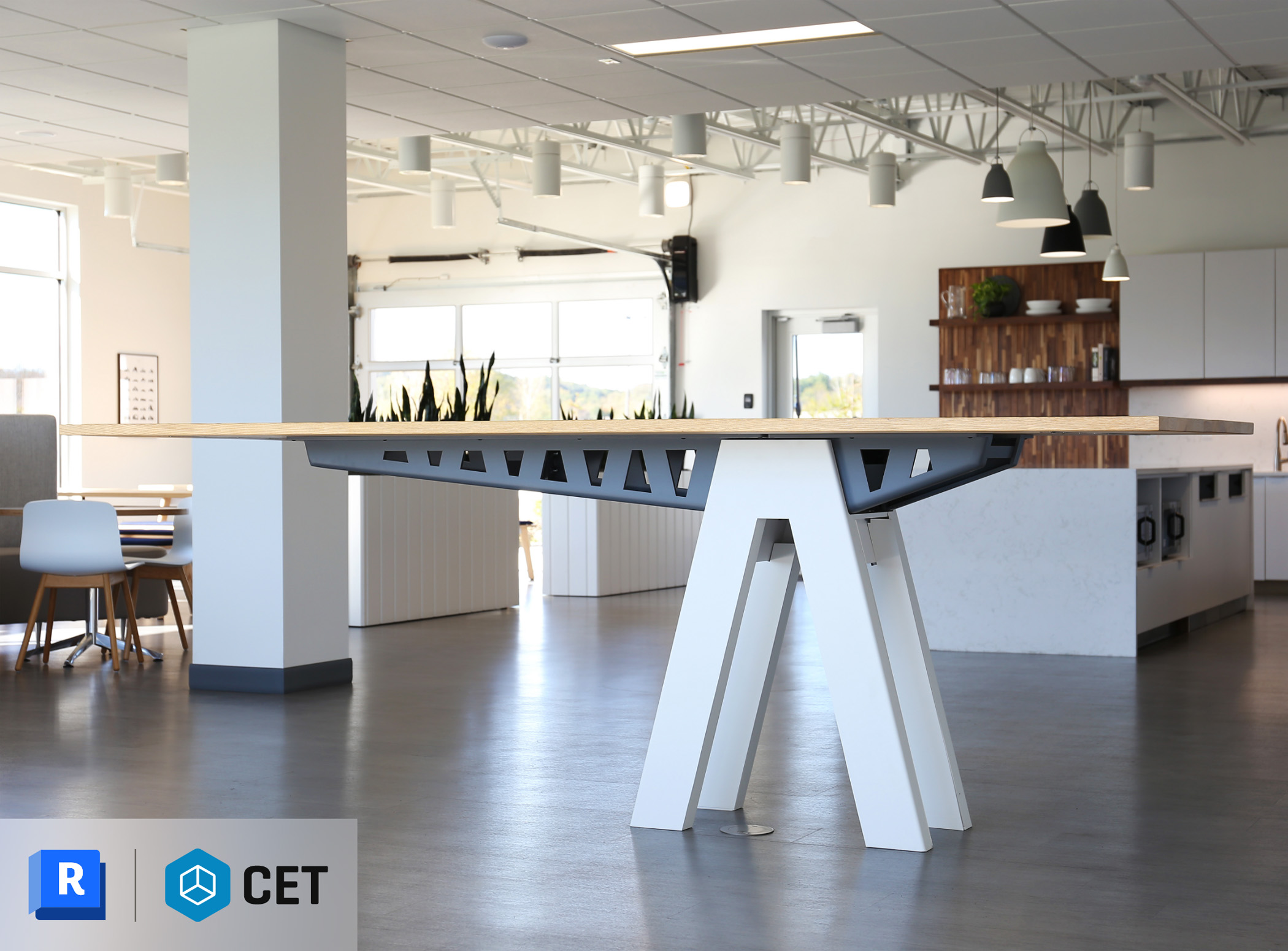 Enwork Equilibrium standing-height conference table in community space.