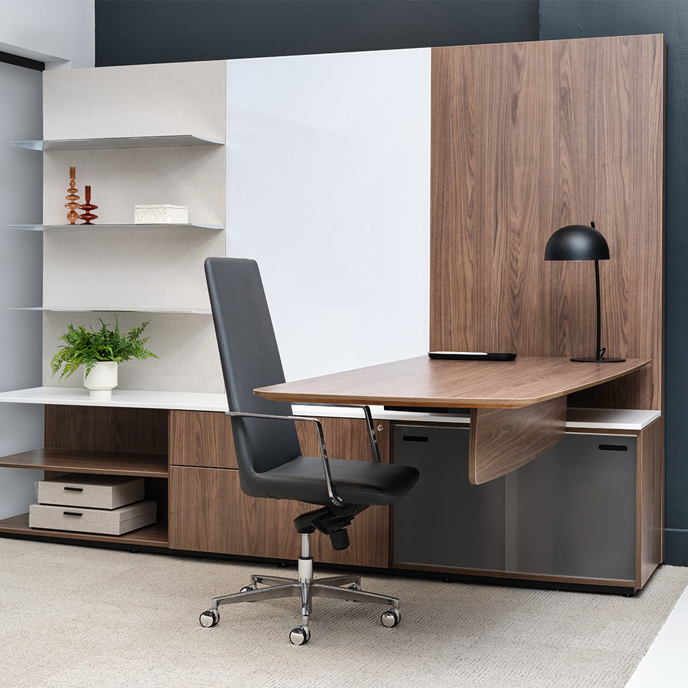 Desk with storage and lamp