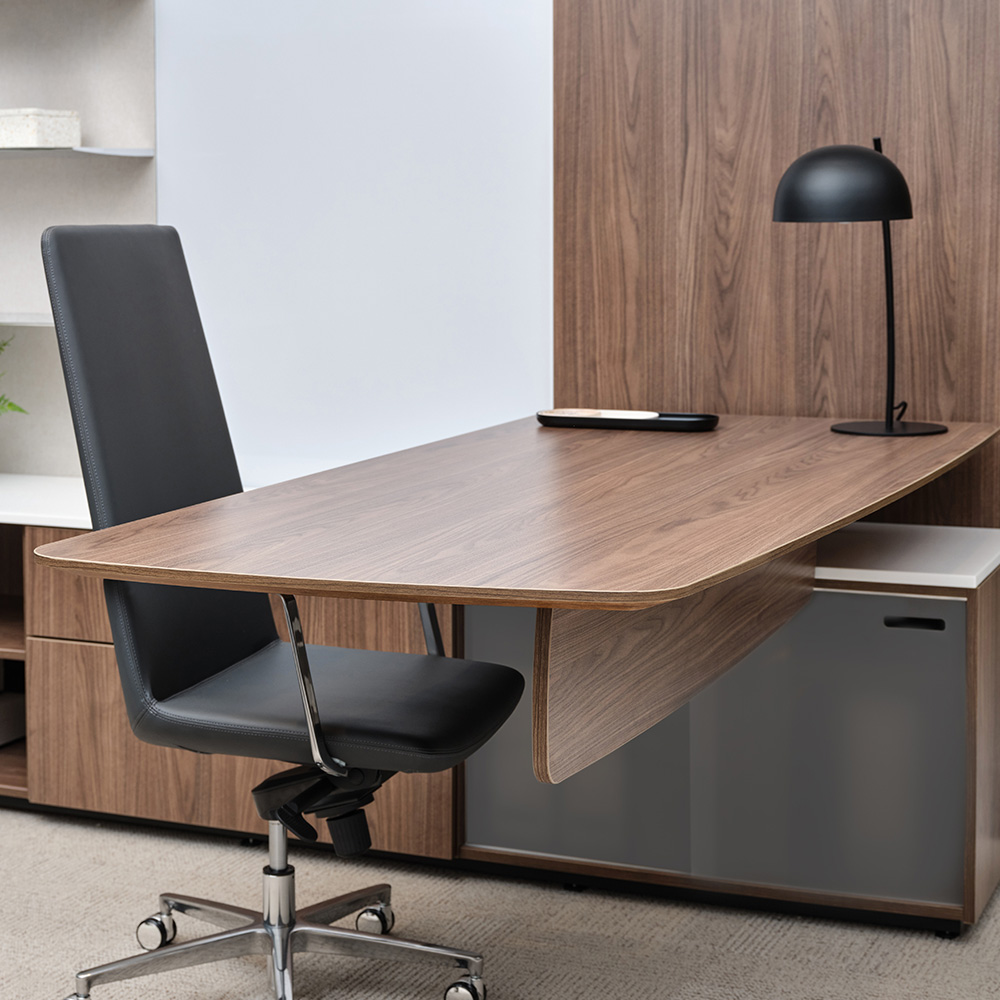 Desk with chair and lamp