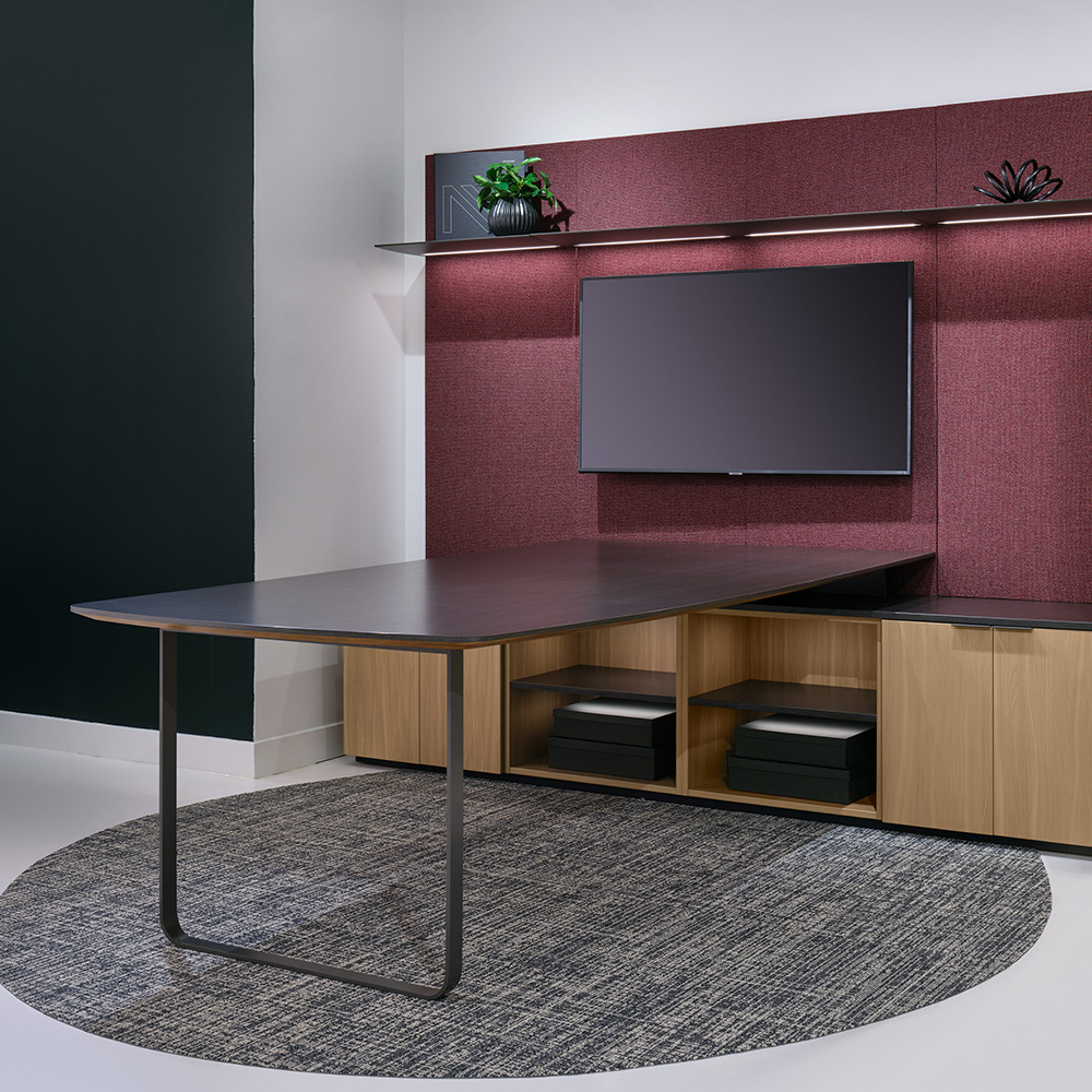 Desk with storage and TV