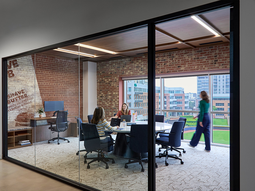 Conference table being used to meet