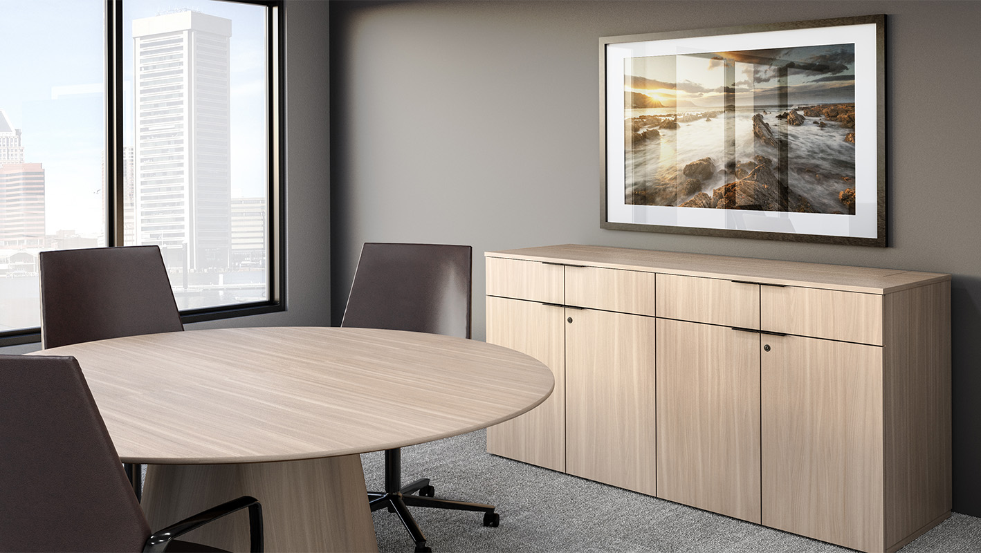 72" wide Foundation Monitor Lift Credenza with hidden TV