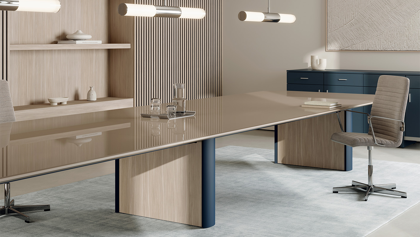 Conference space featuring closeup of Camber table