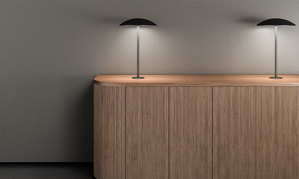 Luna Credenza with Accent Lights turned on.