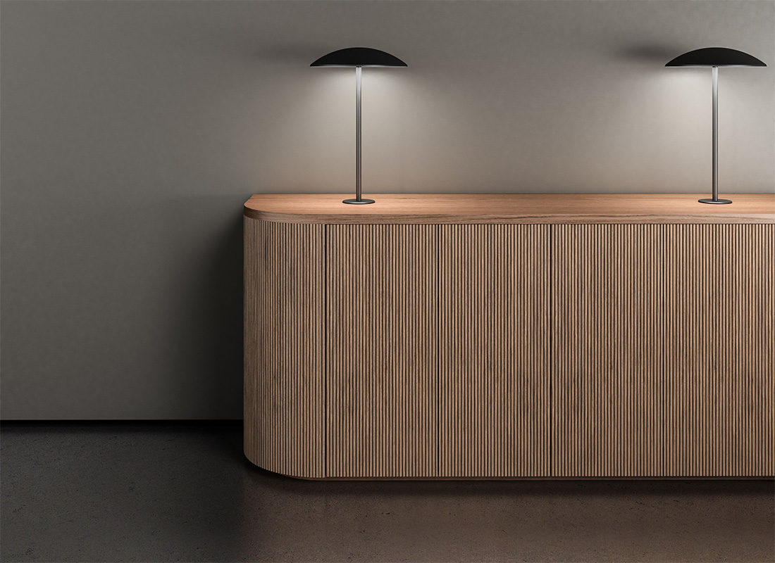 Luna Credenza with Accent Lights turned on.