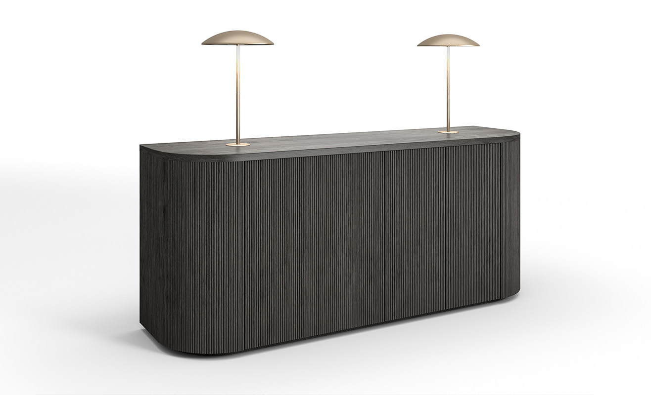 Luna Credenza with bronze accent lights.