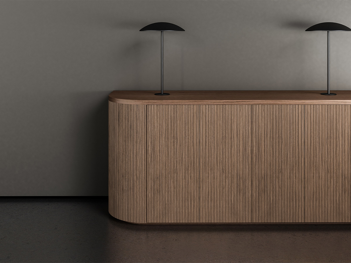 Luna credenza with accent lights off.