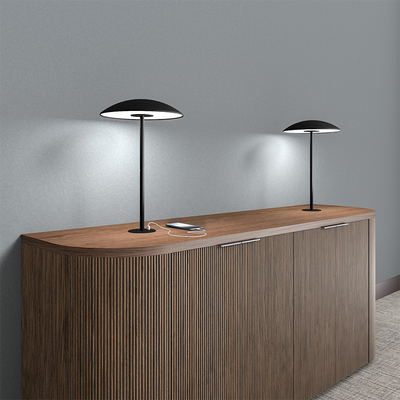 Luna credenza with accent lights turned on.
