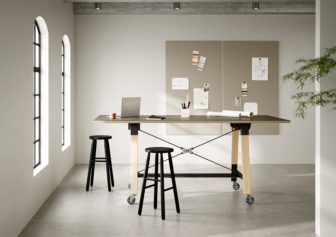 Adventure table with stools around it.