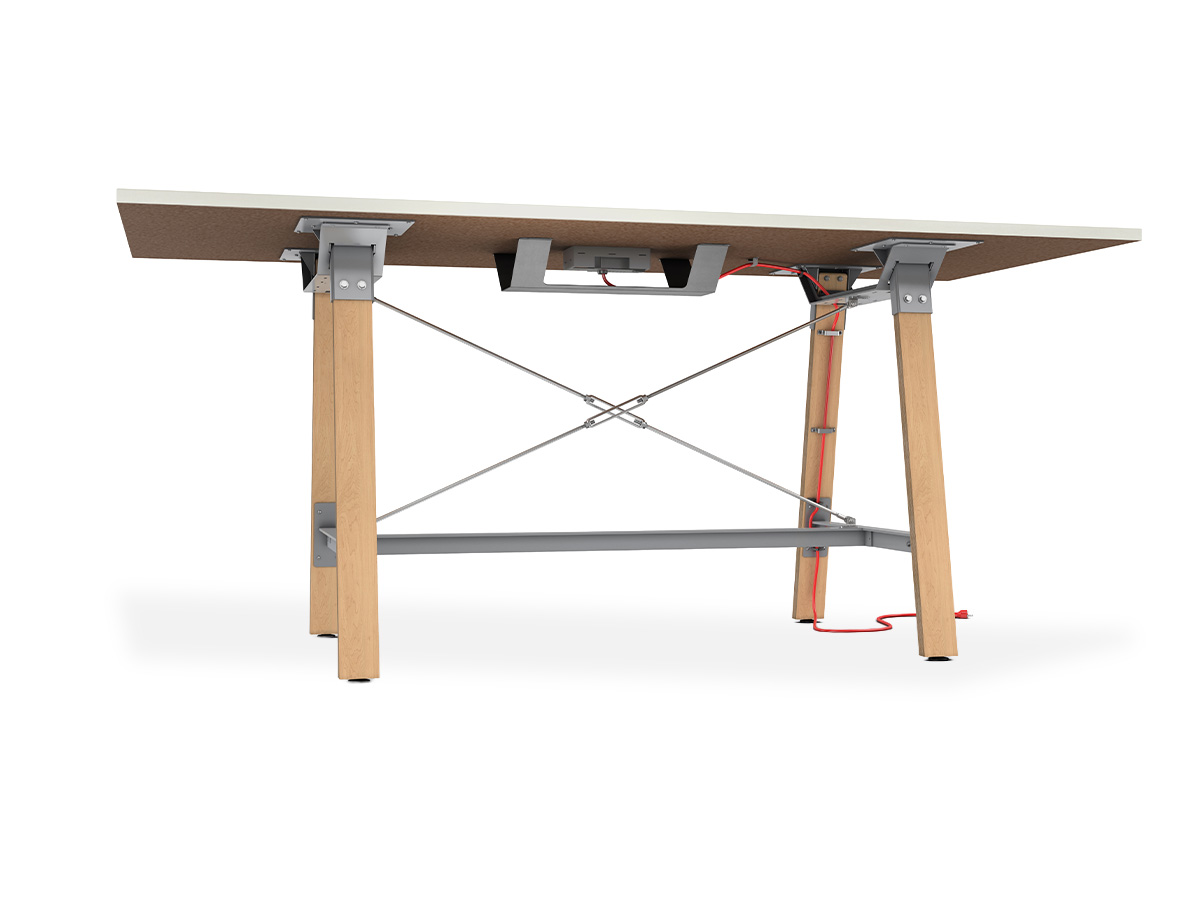 Adventure table showing wire down the leg. 