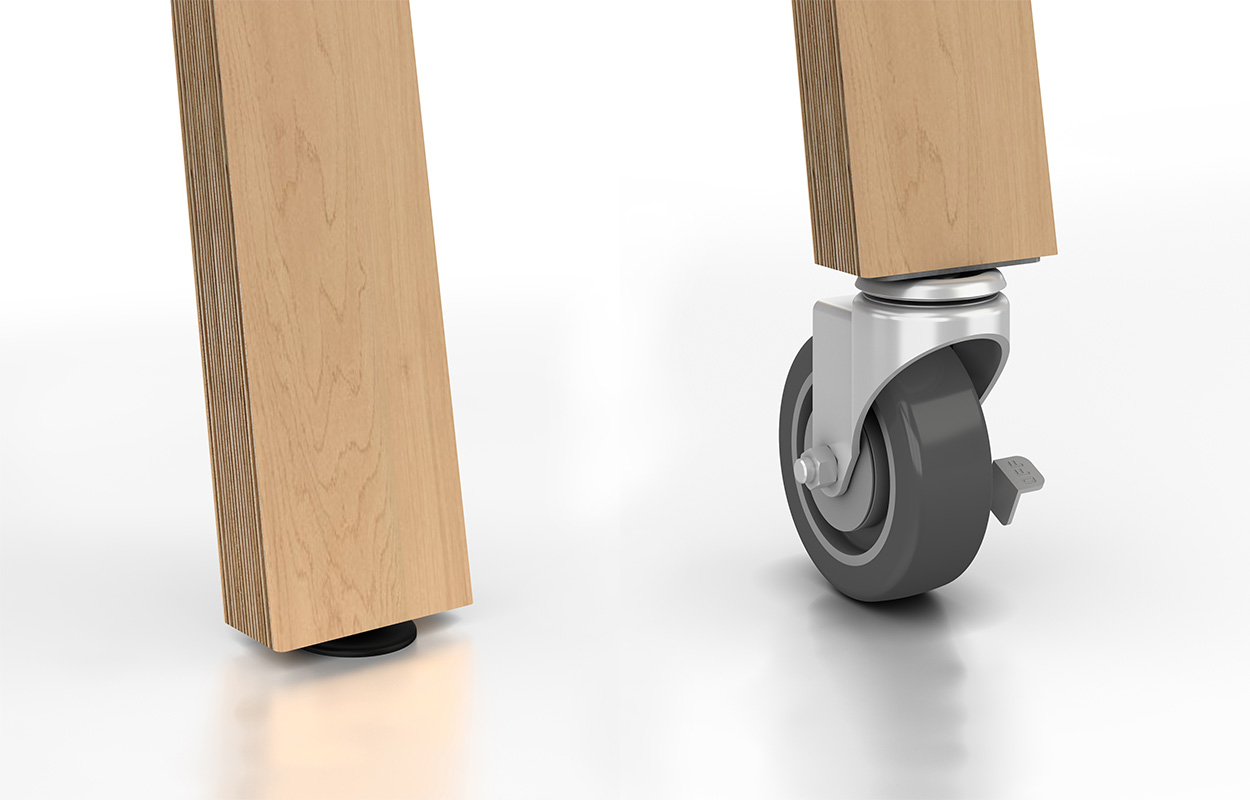 Adventure leg with leveler and caster.