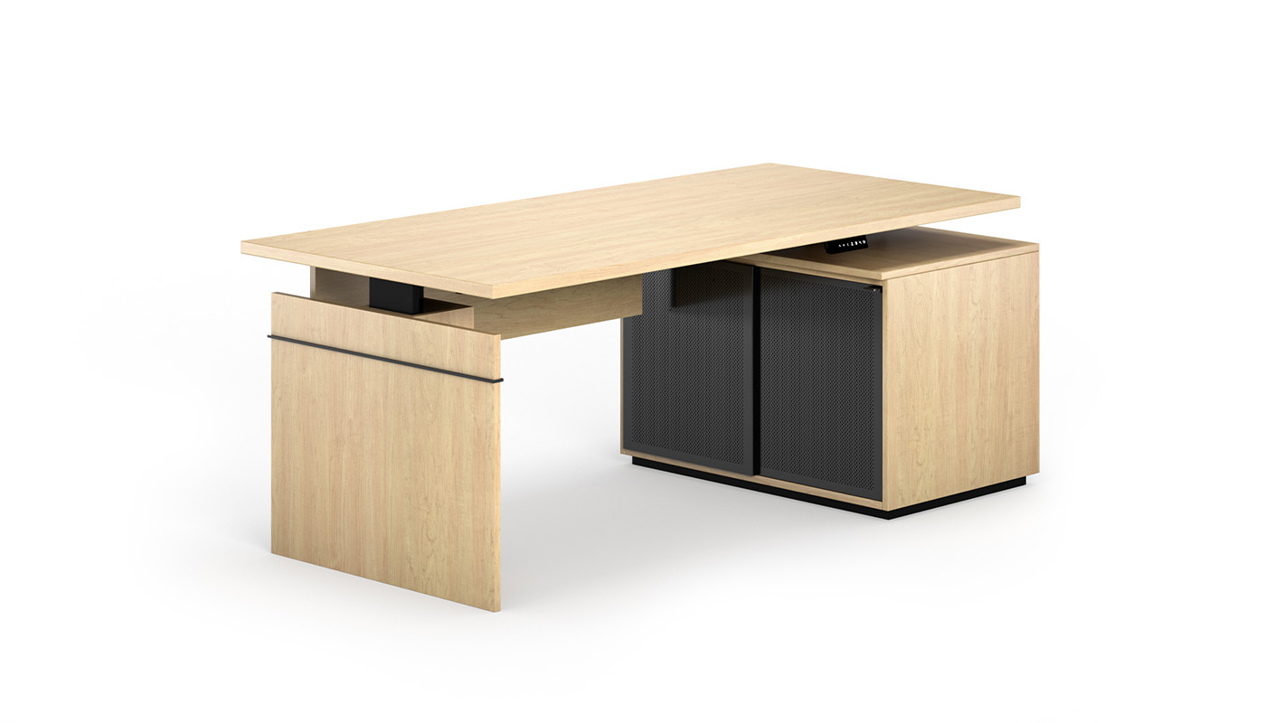Affinity end panel desk with sliding door cabinet.