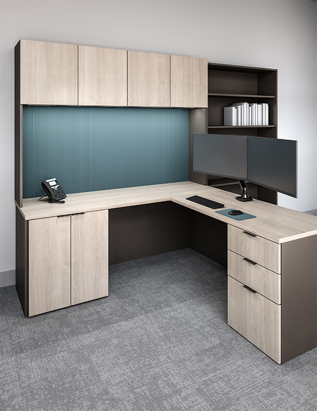 Affinity shell desk with cabinets.